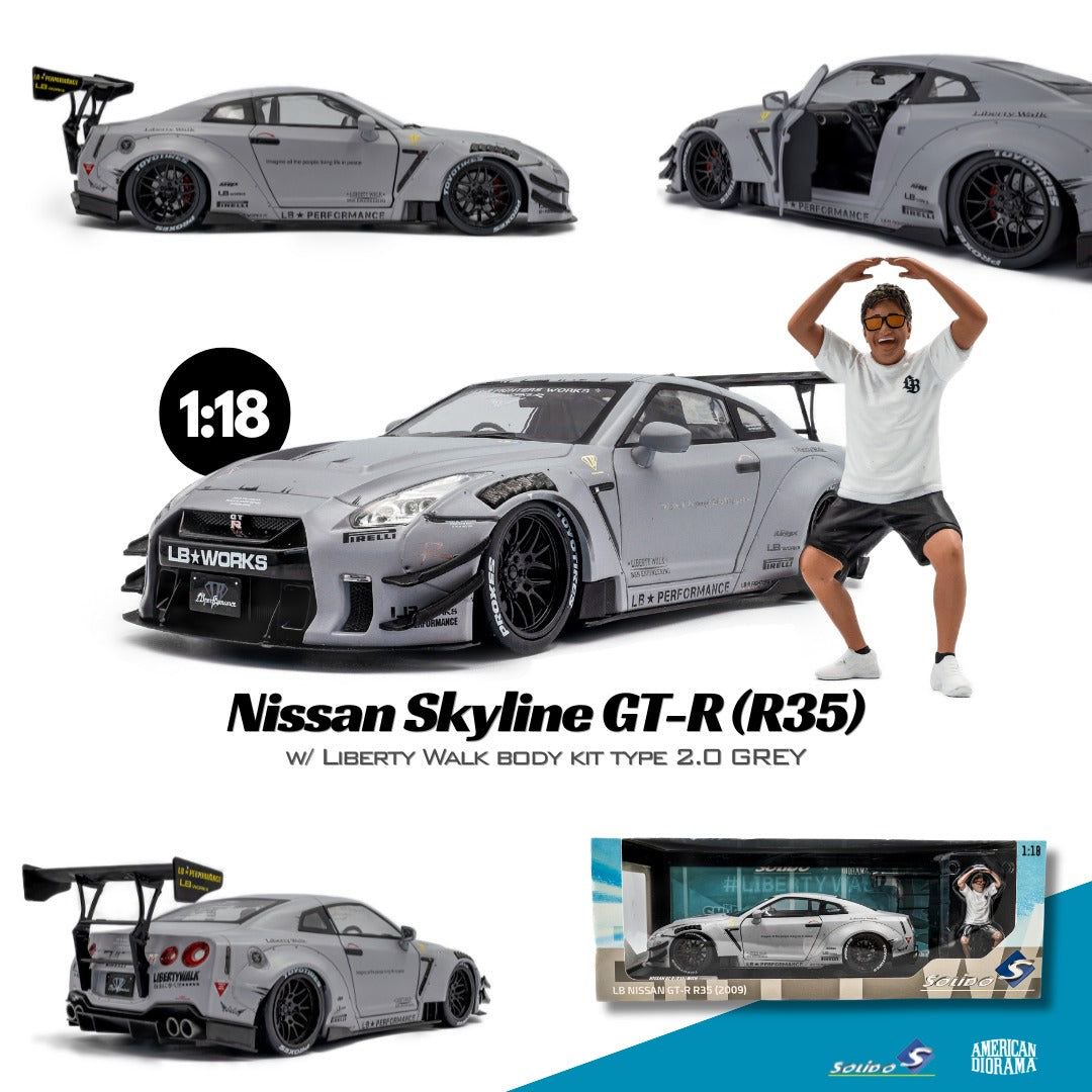 Nissan GT-R (R35) w/ Liberty Walk+ Figurina 1:18 Solido